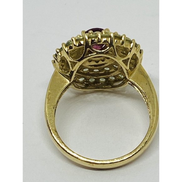 Stunning Multi Stone Diamond 14 K Gold Oval Design Sz 7 Ring THL SAMUEL AARON - Picture 5 of 6